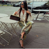 MQTIME  -  Women Camouflage Cargo Long Pants High Waist Wide Leg Drawstring Hem Baggy Trousers Autumn Casual Chic Vintage Streetwear