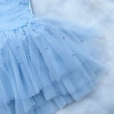 MQTIME  -  Baby Girl Princess Pearl Strap Layered Tutu Dress Child Vintage Vestido Party Wedding Pageant Birthday Baby Clothes 1-10Y