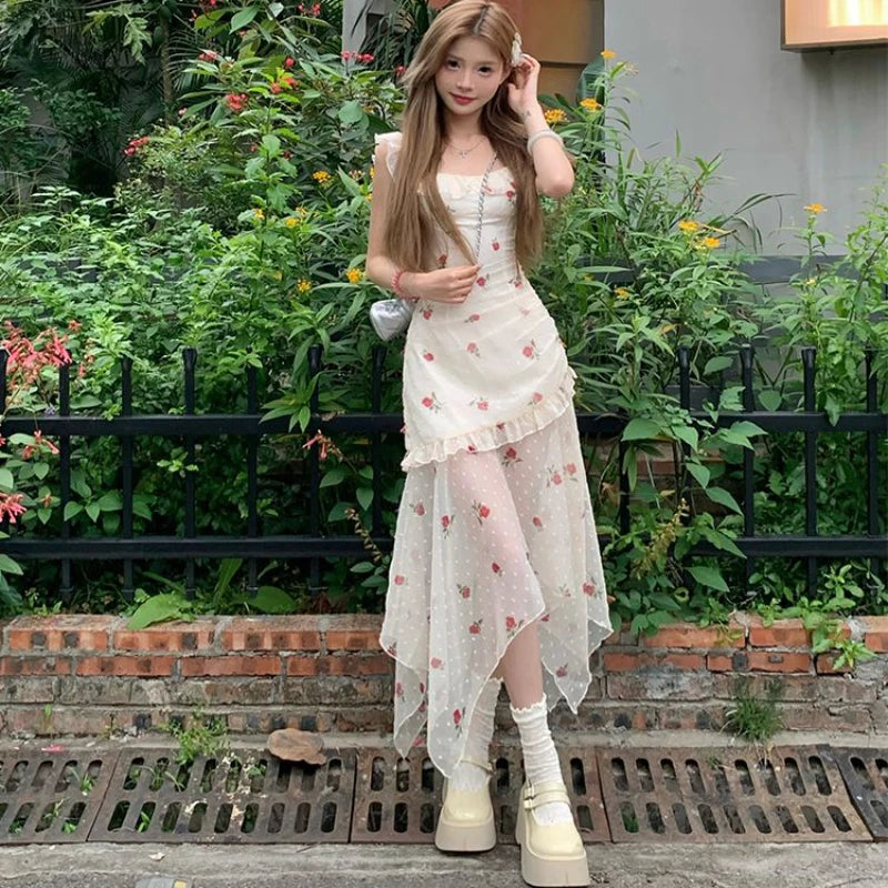 MQTIME - Elegant Sweet Floral Dress Coquette Kawaii Resort Dress Tull mqtime MQTIME - Elegant Sweet Floral Dress Coquette Kawaii Resort Dress Tull mqtime
