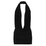 MQTIME  -  Women Halter Neck Ruched Mini Dress Sleeveless Deep V-neck Cowl Neck Waist Belt Bodycon Dresses Lady Evening Party Gowns