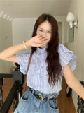 MQTIME  - Japanese Style Short Sleeved Shirt for Women Spring Summer New Small Figure Niche Plaid Top Sweet Girls Blouse Cute Y2k Blusa