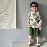 MQTIME  -  Summer New Children Short Sleeve Casual Polo Shirts Baby Boy Girl Hollow Out Knitwear Toddler Kids Striped Knitted Lapel Tops