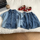 MQTIME  -  Boys' Suit Spring and Summer New Children's Clothes Korean Style Boys and Girls Foreign Cowboy Splicing Two Sets