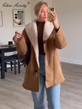 MQTIME  -  Vintage Lamb Wool Solid Women Outwear Lapel Full Sleeve Loose Female Jacket 2024 Casual Autumn Warm Single Breasted Lady Coat