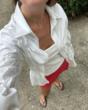 MQTIME  -  Casual Striped Shirt Women Korean Single Breasted Elastic And Pleated Blouse Spring 2025 New Turndown Collar Long Sleeves Shirts