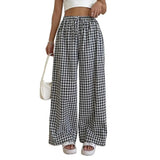  MQTIME  -  New High Waist Plaid Wide Leg Pants Women's Summer Casual Loose Walking Trousers Cross-Border Straight Cut Pants