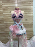 MQTIME  -  Vietnam Pink Denim Patchwork Lace Vintage Jazz Female Group Live Performance Outfit Sexy Women Dance Stage Party Birthday Wear