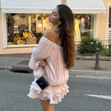 MQTIME  -  Fashion Women's Off Shoulder Mini Dress Pleated Shiny Elegant Romantic Luxury Party Evening Gala Dress Female Dress