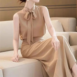 MQTIME  -  Luxury Women's Party Outfit Summer New Elegant Lace Up Sleeveless Top+High Waist A-Line Skirt 2-Piece Set Office Lady Suit 116B
