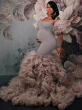 MQTIME  -  Mermaid Prom Dress Sweetheart Detachable sleeves Pregnancy Photography Props  Fitted Ruched Customized Maternity Dress For Photo