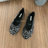 MQTIME  -  Autumn New Round Head Sequins Breathable Mesh Women's Shoes Soft Sole Casual Shallow Mouth Single Flat Shoes Ballet