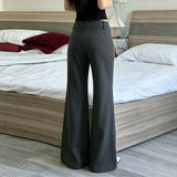 MQTIME  -  Y2K American Old Money Three Button Low Waist Slimming Slightly Flared Suit Pants Women Low Waist Loose Floor Hugging Wide Leg
