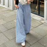 MQTIME  -  Women's Spring Summer Baggy Pants Fashion Drawstring Waistband Loose Wide Leg Striped Pants Y2K Streetwear