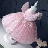  MQTIME  -  Baby Girls Tulle Dresses Big Bow Children Birthday Party Mesh Gown Kids Princess Printed Sequin Vestidos Infant Sweet Clothes