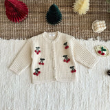 MQTIME  -  New Winter Baby Girls Christmas Sweaters Cherry Embroidery Kids Cardigan Coats Children Cute Knitted Sweater