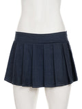 MQTIME  -  Primary Color Knitted Strap Tube Top Low Waist Short Pleated Skirt Fashion Personality Spice Girl Casual Suit