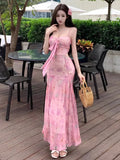 MQTIME  -  Women Dress Sexy Sleeveless Slash Neck Blooming Slim Floral Printed Bow Backless Hollow Out Elegant Party Dresses Ladies