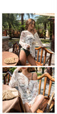 MQTIME  -  Cover Up Office Women Turkish Retro Plage Loose Dress Feminine Shirring Elastic Embellished Simple Frill Contrast Crochet Resort