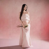  MQTIME  -  Summer Maternity Photoshoot Dress Elegant Pink 2 Piece Outfit Top and Long Skirt for Pregnant Women Baby Shower Home Studio