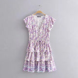 MQTIME  -  Boho Dress Summer Printing Viscose Mini Dress A-line Short-sleeved Hippie Vestidos Mujer Chic Holiday Dresses
