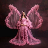 MQTIME  -  Romantic Mesh Ruffles Maternity Evening Dress Sexy See Thru Tulle Pregnancy Dress For Prom Long Robe Photography Gowns