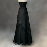 MQTIME  -  Elegant Cocktail Dress Black Off-Shoulder Mermaid With Ruffled Layered Skirt  Sequin Embroidery For Women Formal Evening Gown