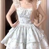 MQTIME  -  French Style Women's Dress Flying Sleeve Summer Patchwork Lace Short Dress Princess Ball Gown Girl Party Dress