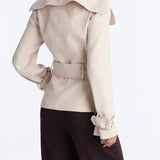 MQTIME  -  Women Elegant Off Shoulder Trench Jacket Fashion Double Breasted Belted Waist Short Coat Spring Autumn Daily Street Outerwear