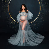 MQTIME  -  Gorgeous See Thru Tulle Maternity Dresses Photoshoot Pregnant Women Photography Dress Off the Shoulder Sheer Babyshower Dress