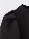  MQTIME  -  Women Vintage Black Short Puff Sleeve Dress Slim A-Line Mini Dress Fashion Summer Casual Basics Office Lady Chic Dresses