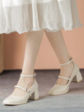 Mqtime French Vintage Mary Janes Shoes Women Causal Shallow Comfort Elegant Pumps Female Pure Color Square Toe Shoes Korean Design Chic