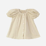  MQTIME  -  100% Cotton Muslin Short Puffed Sleeves Girls Dress New Casual Chic Double Gauze Scoop Neck Buttons Loose Summer Dresses