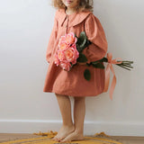  MQTIME  -  Autumn Girls Doll Collar Cotton Linen Dress New Chic Retro Loose Long-Sleeved Baby Girl Casual Party Dresses