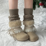  MQTIME  -  Sweet Lace Decoration Furry Suede Snow Boots Women Winter Thick Bottom Fluffy Fur Ankle Boots Warm Plush Designer Shoes