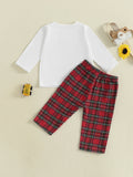 MQTIME  -  Children s Autumn 2-Piece Outfit with Long Sleeve Truck Embroidered Top and Plaid Pants Set O Neck Design for Boys