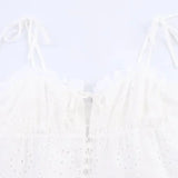 MQTIME  -  Women Fashion White Hollow Out Sling Top Sexy Tie Straps Button Front Peplum Hem Vest Summer Y2k Street Holiday Shirts
