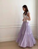 MQTIME  -  Large Swing Pleated Long Skirts For Women Korean Irregular A Line Skirt 2025 New Autumn Spring Elastic Waist Solid Loose Skirts