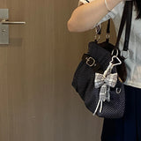  MQTIME  -  Retro Belt Buckle Polka Dot Tote Bag Large Capacity Pleated Handbag, Versatile Shoulder Crossbody Bag For Women Students Commute