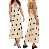 MQTIME  -  Women Y2k Polka Dot Ruffle Trim V-Neck Cami Long Dress Spaghetti Strap Tied Backless Sheer Mesh Maxi Aline Slip Dress