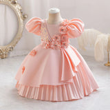 MQTIME  -  Flower Appliques Wedding Birthday Dresses For Girls Satin Sequined Christening Party Gown Kids Child Pageant Clothes 3-10