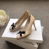  MQTIME  -  Fashion Patent Leather Bowknot Patchwork Women Pumps Elegant Round Toe Spring Summer Mesh Thin High Heels Wedding Dress Shoes