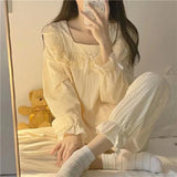 MQTIME  -   Long-sleeve Long-pants Pajamas Women Spring Autumn Woman Student Loungewear Set Soft Homewear Girls Casual Everyday Wear Ladies