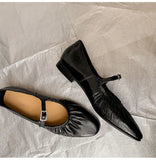 MQTIME  -  Street Style Fashion Pleated Mary Janes Women Ballet Flats Comfortable Soft Soles Leather Spring Summer Walking Loafers Shoes