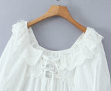 MQTIME  -  Summer New Princess Dress Square Collar Cotton A-line White Dress Embroidered Lace Mini Dress Open Back Vestidos
