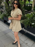 MQTIME  -  women's clothing 2024 summer new solid color street style belt decoration pleated waist short dress 4043/058