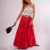 MQTIME  -  Boho Skirts Low Waist Holiday Style Bud Skirts Femme Solid Color Lace-up Bow Maxi Skirts Women Vacation Bottoms