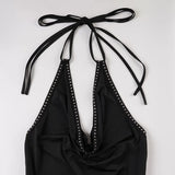 MQTIME  -  Rivets Swinging Collar Lace Up Halter Backless A-line Mini Dress Women Sexy Sleeveless Y2K Casual Streetwear Night Clubwear