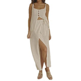 MQTIME  -  Spring and Summer Casual Beach Style Sling Split Design Strap Long Dress Two Piece Set