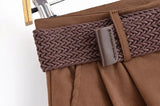 MQTIME  -  summer women's clothing casual versatile fashion with belt temperament loose mid-waist pleated casual shorts