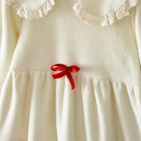  MQTIME  -  Autumn Winter New Girls Dress Kids Fleece Lace Collar Long-Sleeved Gown Children Turn-down Vestidos Princess Fashion Bow Clothes